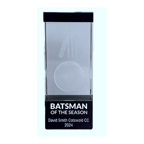 Glazier Crystal Cricket Trophy | 3D Engraved Image inside | Batsman of the Season | 102mm | B