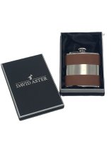Hip Flask with Shiny Stainless Steel Centre | 6oz | Brown | Branded Gift Boxed