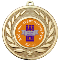 Personalised Medal | Gold | 50mm | Embossed Wreath | Features Your Badge