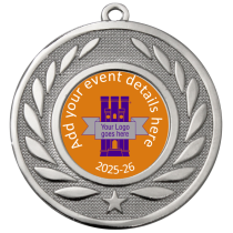 Personalised Medal | Silver | 50mm | Embossed Wreath | Features Your Badge