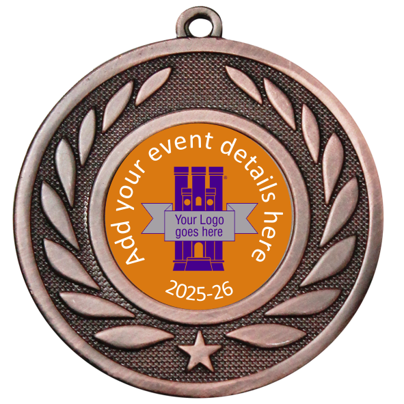 Personalised Medal | Bronze | 50mm | Embossed Wreath | Features Your Badge