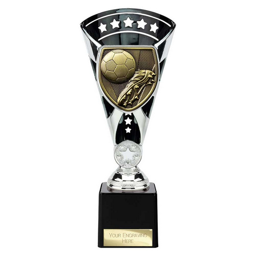 Cobra Star Football Boot & Ball Trophy | 230mm | Black & Silver