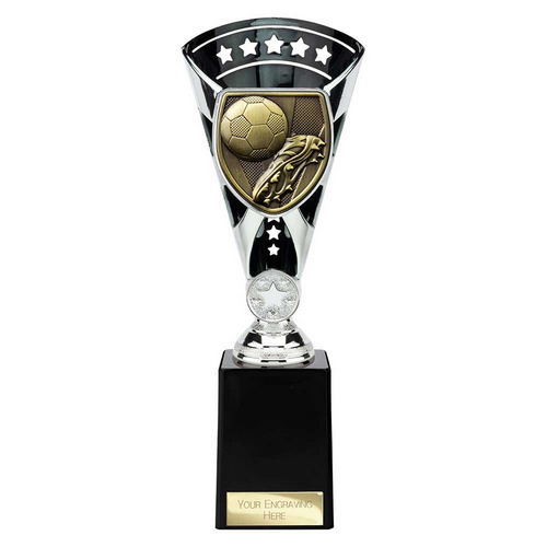 Cobra Star Football Boot & Ball Trophy | 255mm | Black & Silver