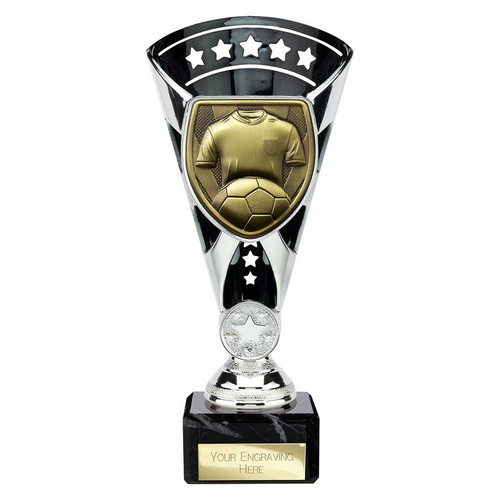 Cobra Star Football Shirt & Ball Trophy | 210mm | Black & Silver