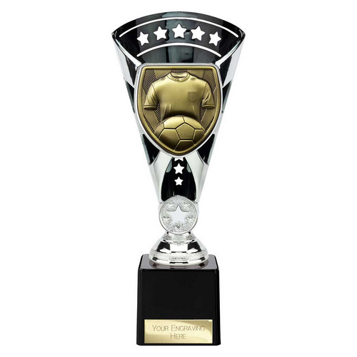 Cobra Star Football Shirt & Ball Trophy | 230mm | Black & Silver