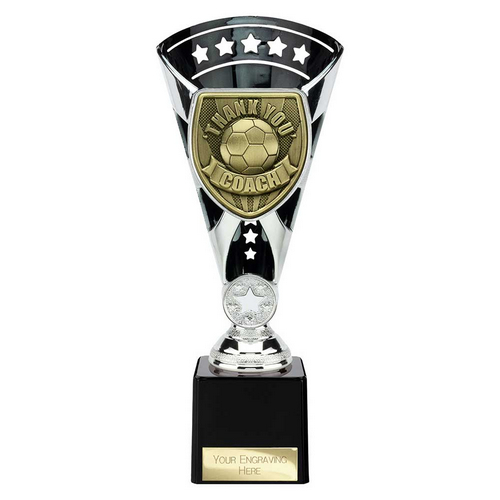 Cobra Star Football Trophy | Thank you Coach | 230mm | Black & Silver
