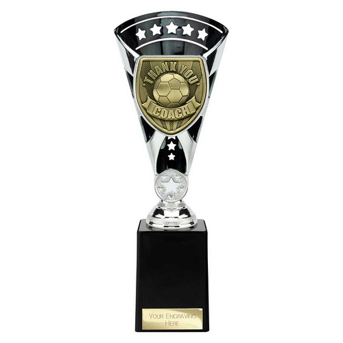 Cobra Star Football Trophy | Thank you Coach | 255mm | Black & Silver