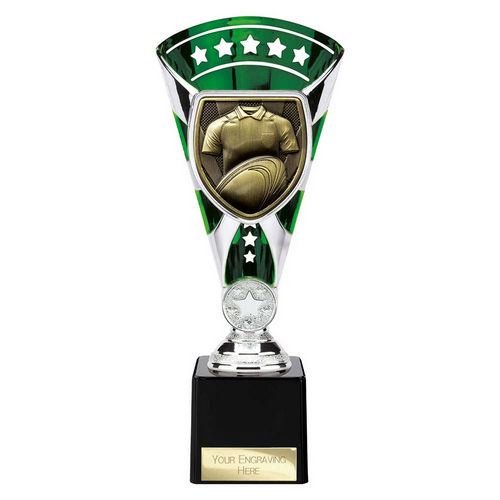 Cobra Star Rugby Shirt & Ball Trophy | Green & Silver | 230mm