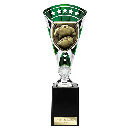 Cobra Star Rugby Shirt & Ball Trophy | Green & Silver | 255mm