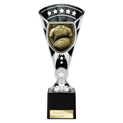 Cobra Star Rugby Shirt & Ball Trophy | Black & Silver | 230mm