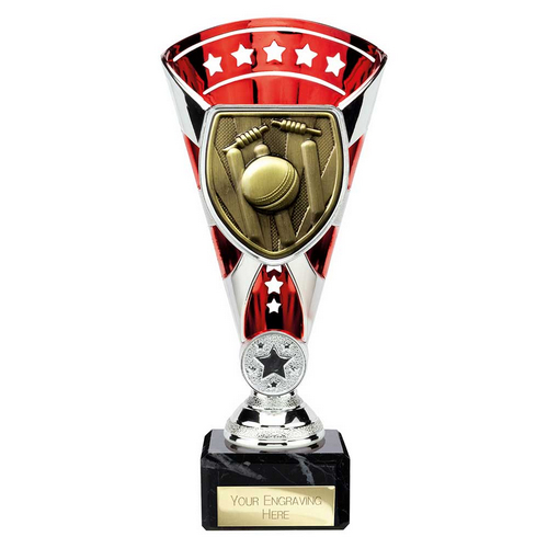 Cobra Star Cricket Trophy | Red & Silver | 210mm