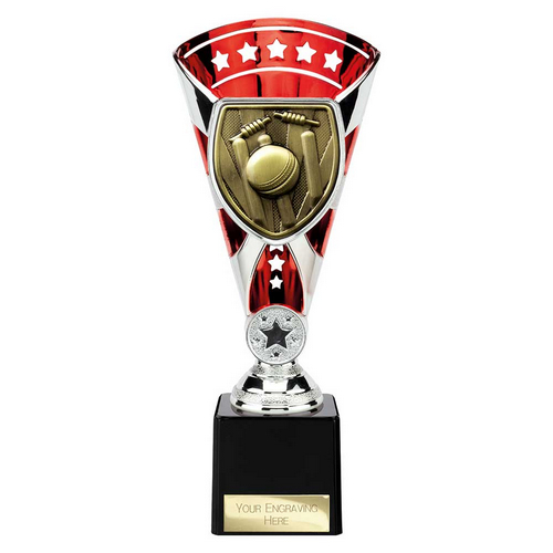 Cobra Star Cricket Trophy | Red & Silver | 230mm