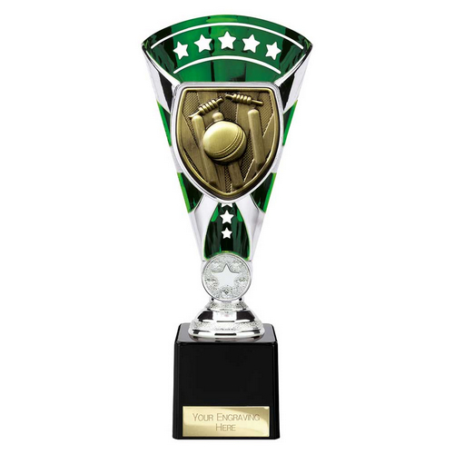 Cobra Star Cricket Trophy | Green & Silver | 230mm