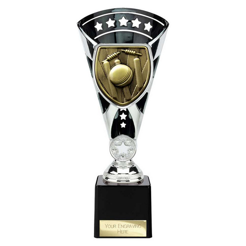 Cobra Star Cricket Trophy | Black & Silver | 230mm
