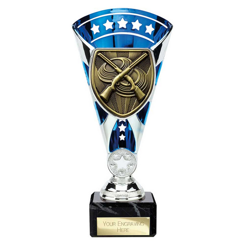 Cobra Star Clay Pigeon Shooting Trophy | Blue & Silver | 210mm