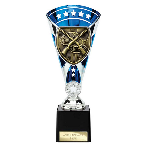 Cobra Star Clay Pigeon Shooting Trophy | Blue & Silver | 230mm
