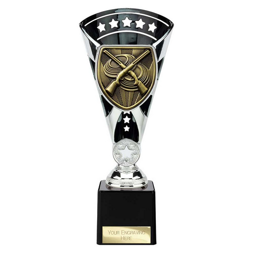 Cobra Star Clay Pigeon Shooting Trophy | Black & Silver | 230mm