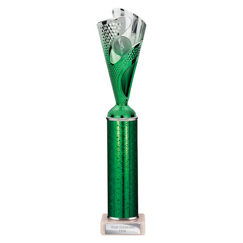 Rodeo Tube Trophy | Green & Silver | 340mm