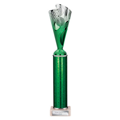 Rodeo Tube Trophy | Green & Silver | 365mm