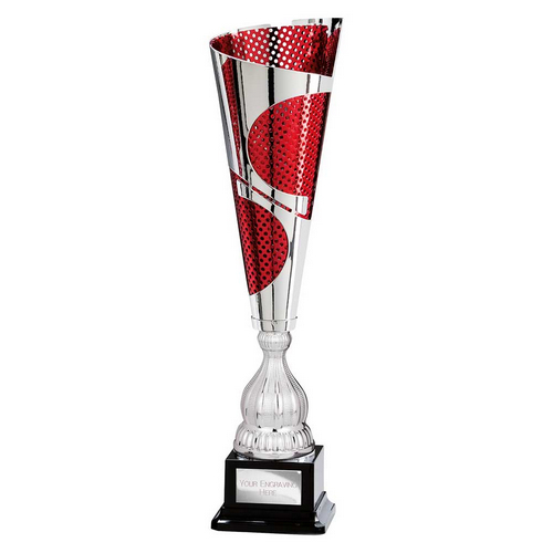 Quest Laser Trophy Cup | Silver & Red | 390mm