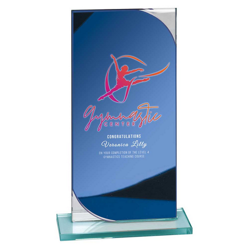 Seismic Mirror Glass Trophy | Blue & Silver | 190mm