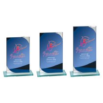 Seismic Mirror Glass Trophy | Blue & Silver | 190mm