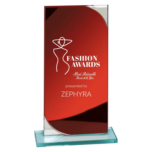Seismic Mirror Glass Trophy | Red & Silver | 190mm