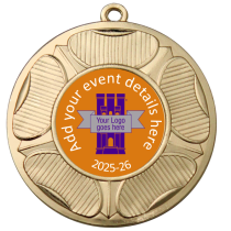 Personalised Medal | Gold | 50mm | Embossed Tudor Rose | Features Your Badge