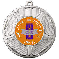 Personalised Medal | Silver | 50mm | Embossed Tudor Rose | Features Your Badge
