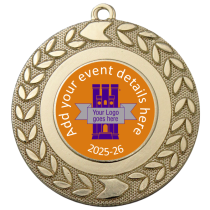 Personalised Medal | Gold | 50mm | Embossed Wreath | Features Your Badge
