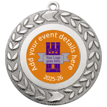 Personalised Medal | Silver | 50mm | Embossed Wreath | Features Your Badge