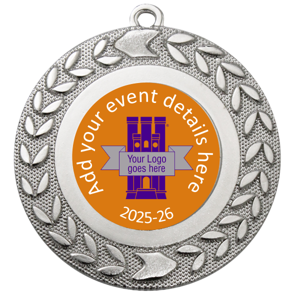Personalised Medal | Silver | 50mm | Embossed Wreath | Features Your Badge