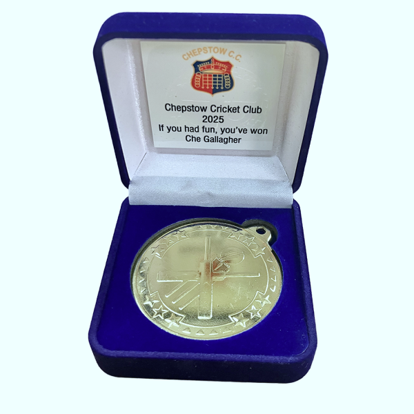 Cricket Medal | Gold | Deluxe Blue Box | 50mm Diameter