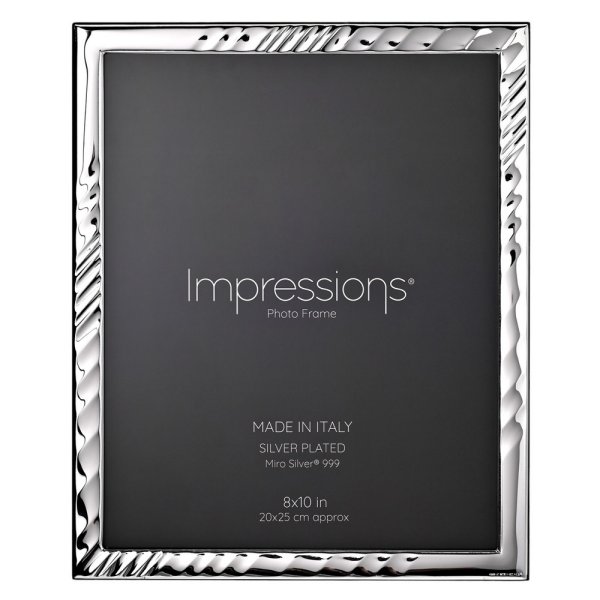 Photoframe | 999 Silver Textured Wave design | 8" x 10" |Wood Back | Made In Italy