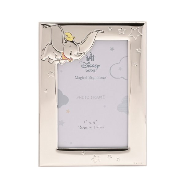 Disney Silver Dumbo Photo Frame | Fine Silver Plate | White Wooden Back | Made in Italy | 4" x 6"