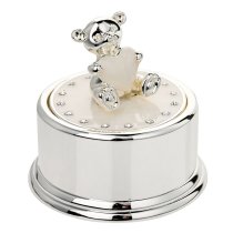 Bambino Silverplated Teddy Music Box | Plays Rock-a-bye Baby | Sparkling Crystals