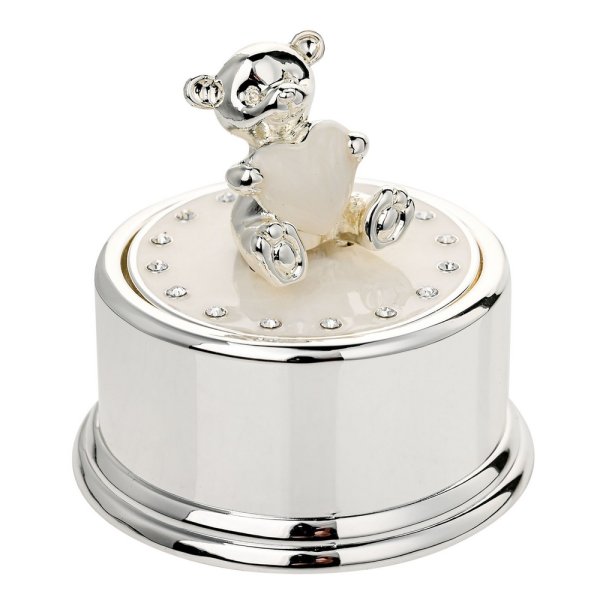 Bambino Silverplated Teddy Music Box | Plays Rock-a-bye Baby | Sparkling Crystals