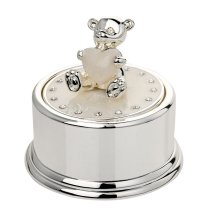 Bambino Silverplated Teddy Music Box | Plays Rock-a-bye Baby | Sparkling Crystals