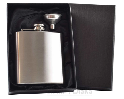 Hip Flask 6oz Steel | Black Lined Gift Box