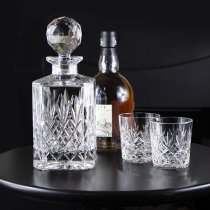 Edinburgh Crystal Whisky Set- Square Spirit Decanter & 2 Whisky Tumblers | Personalised Box