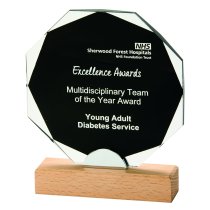Octagon Crystal Trophy | Wooden Base | 210mm