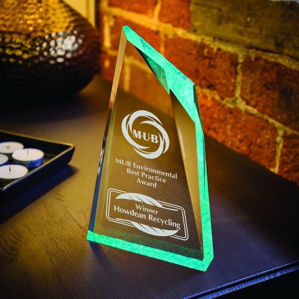 Peak Acrylic Stand Award | Green Tint | 25mm Thick | 175mm