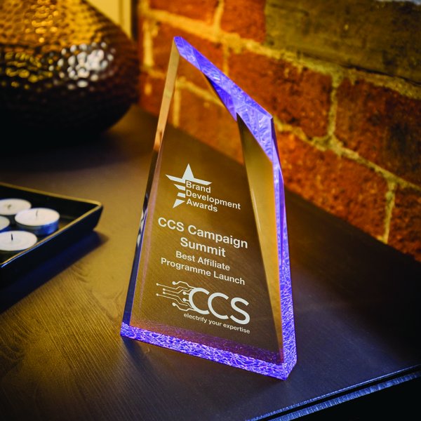 Peak Acrylic Stand Award | Purple Tint | 25mm Thick | 175mm