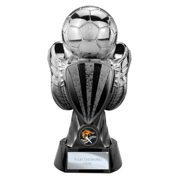 Tournament Football Trophy | Heavyweight | Black & Silver | 220mm