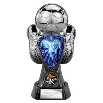 Tournament Football Trophy | Blue Shirt | Heavyweight | Black & Silver | 170mm