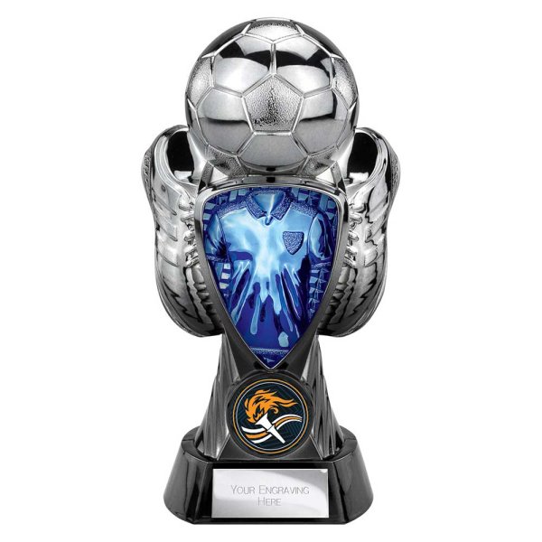 Tournament Football Trophy | Blue Shirt | Heavyweight | Black & Silver | 170mm