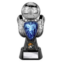 Tournament Football Trophy | Blue Shirt | Heavyweight | Black & Silver | 190mm