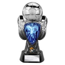 Tournament Football Trophy | Blue Shirt | Heavyweight | Black & Silver | 220mm