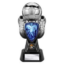Tournament Football Trophy | Blue Shirt | Heavyweight | Black & Silver | 245mm