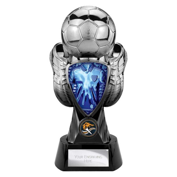 Tournament Football Trophy | Blue Shirt | Heavyweight | Black & Silver | 245mm